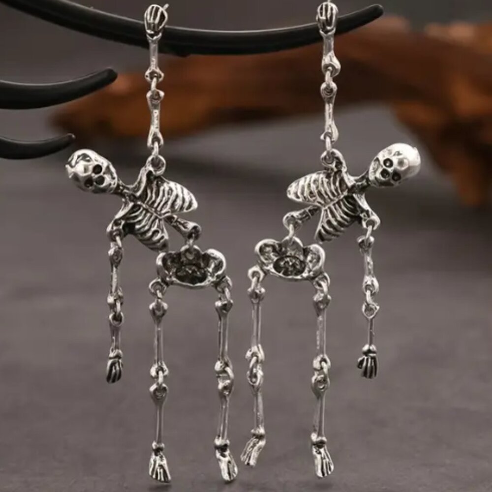 Gothic Punk Skull Dangle Earrings 3.3 Inches in Length
